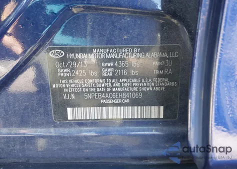 2014 Hyundai Sonata Gls from USA, damaged, VIN 5NPEB4AC6EH841069